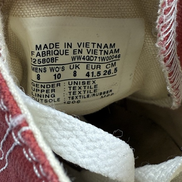Converse Chuck Taylor All Star Ox Sneakers Unisex M 8 W 10 Red Cinnabar‎ 125808F - Picture 10 of 11